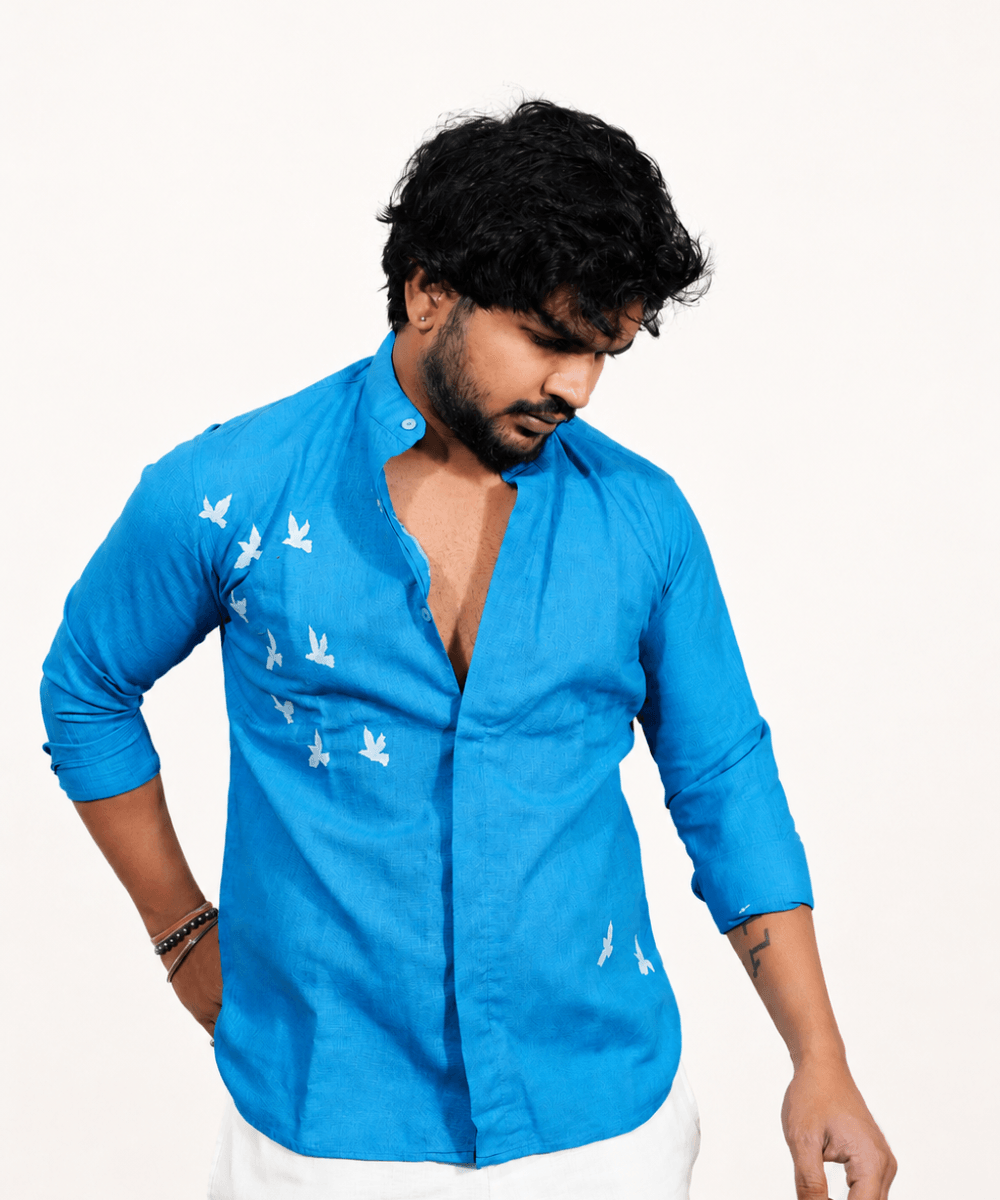 Ocean Blue breathable linen shirt for men
