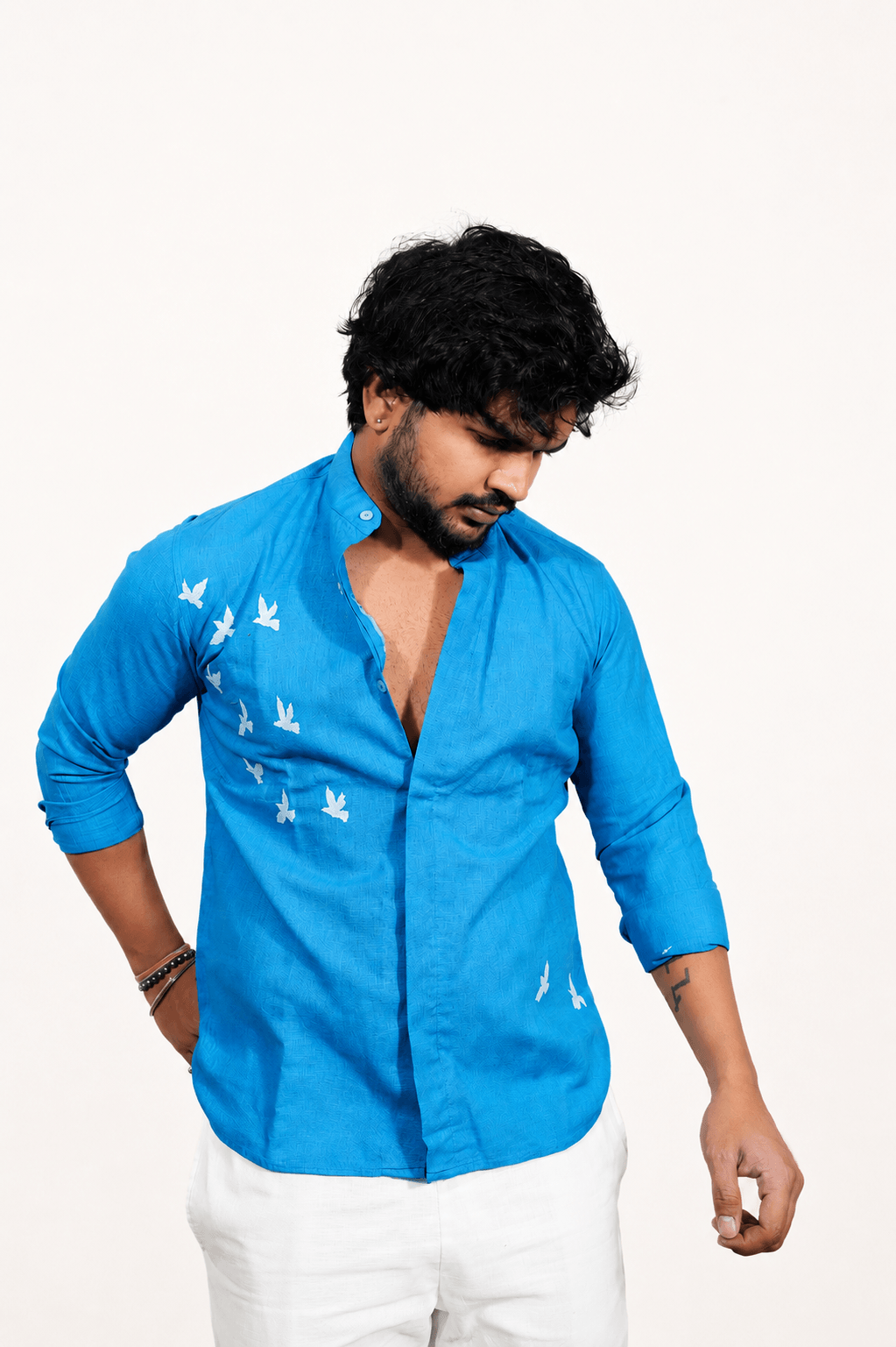 Ocean Blue breathable linen shirt for men