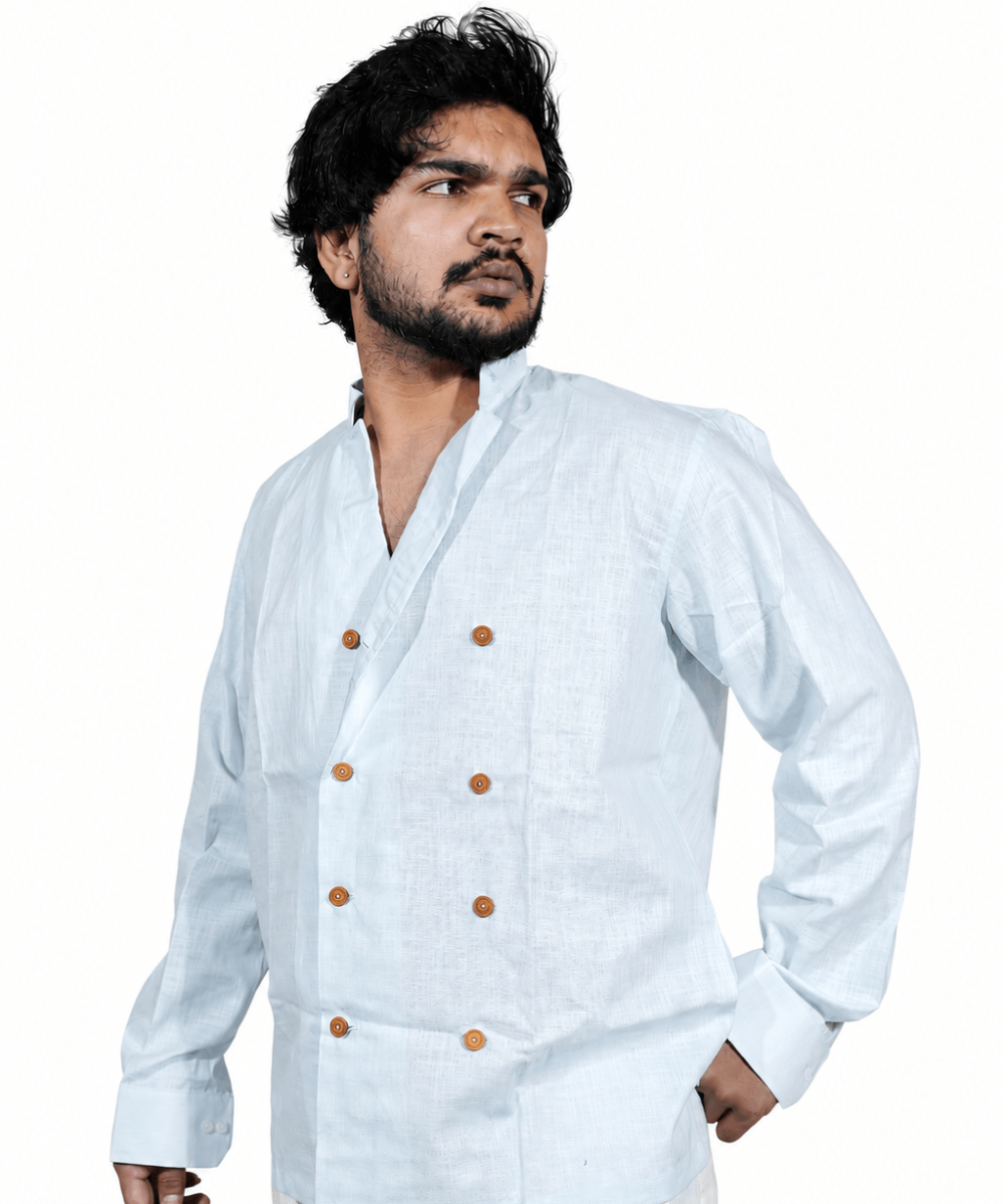 Double Breast Ice blue breathable linen shirt for men