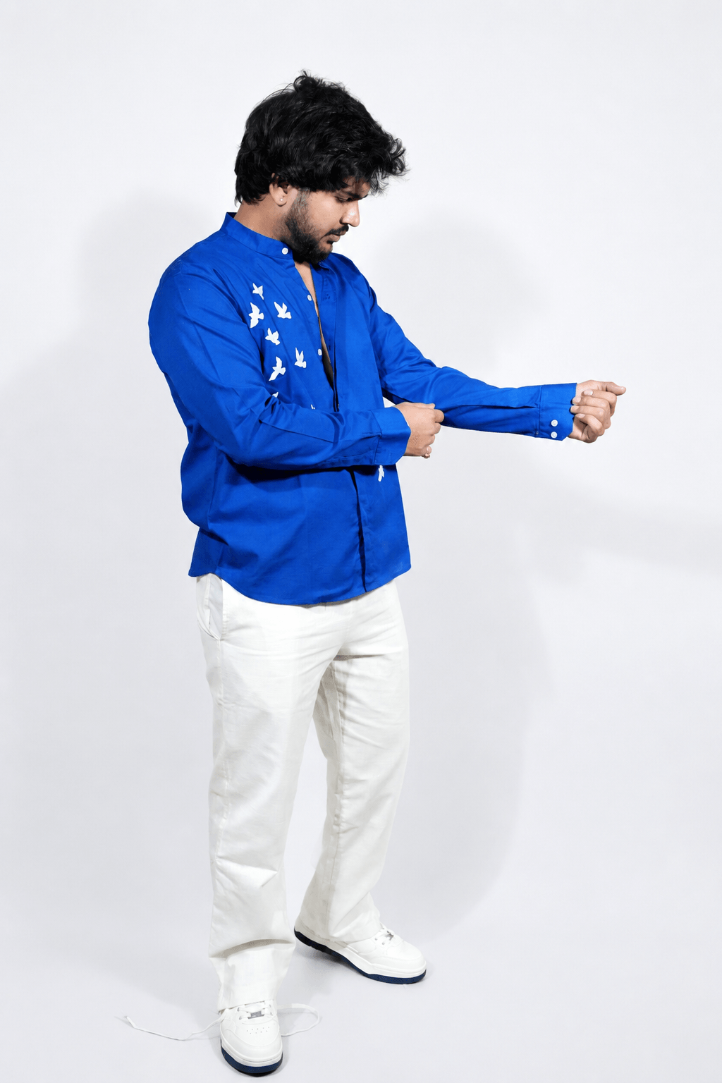 Royal blue breathable linen shirt for men