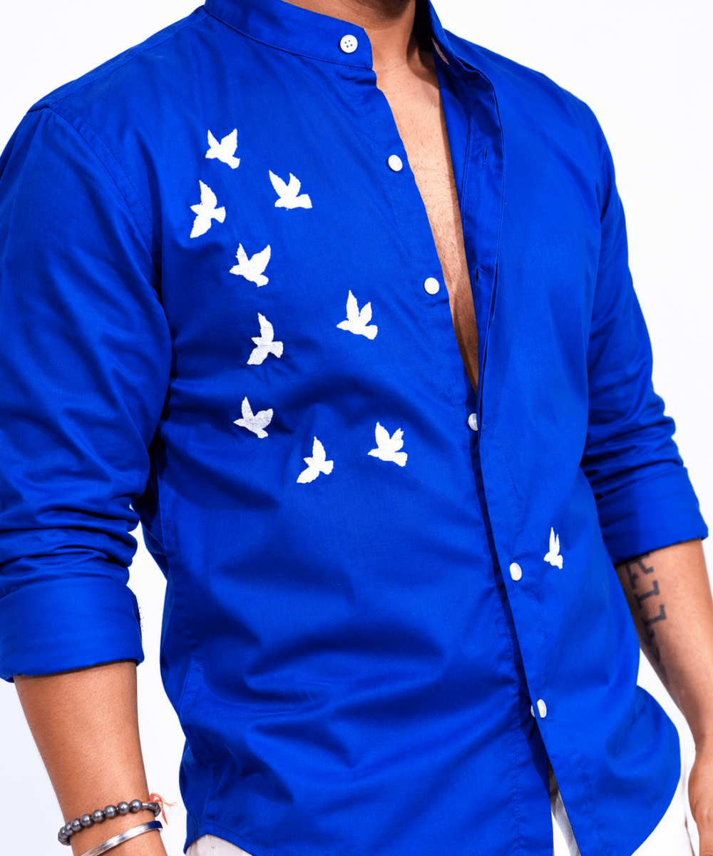 Royal blue breathable linen shirt for men