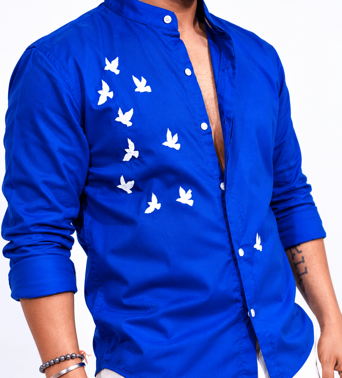 Royal blue breathable linen shirt for men