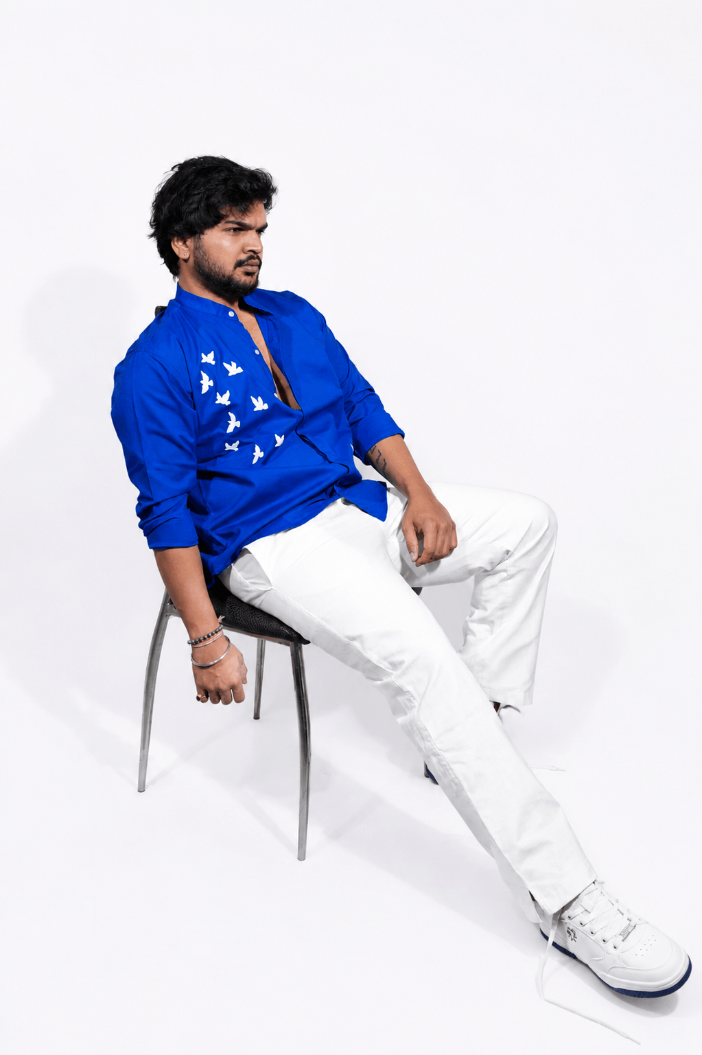 Royal blue breathable linen shirt for men